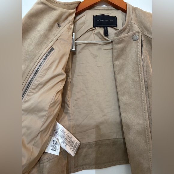 BCBGMAXAZRIA Women Tan Aztec/Tribal Print Faux Suede Peter Moto Jacket Small - Picture 14 of 15